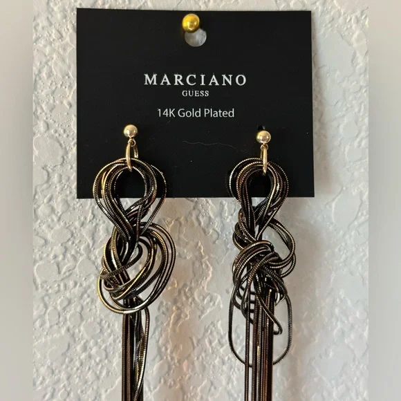 Guess by Marciano Black & 14k Gold Plated Long Dangly String Earrings - Picture 1 of 3